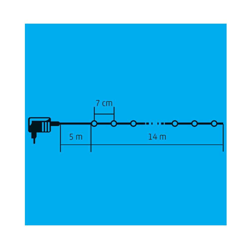 LED svietiaca reťaz 14m, studená biela