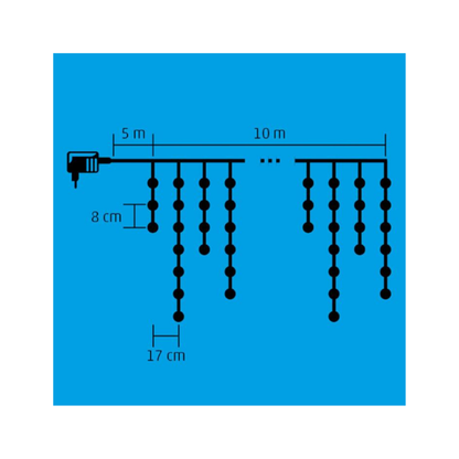 LED svietiaci záves cencúľ 10m, rôzne farby