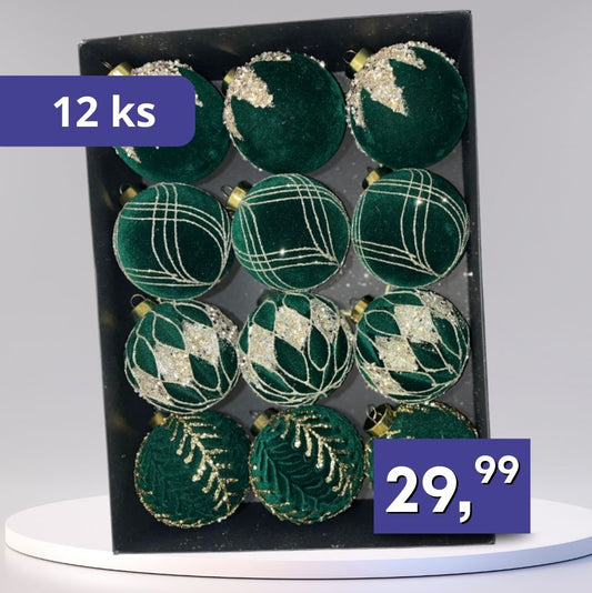 Zamatové vianočné gule 12ks - rôzne druhy