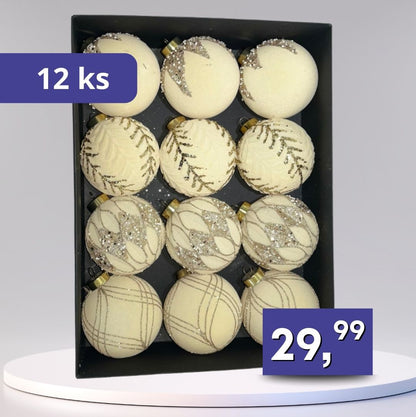 Zamatové vianočné gule 12ks - rôzne farby