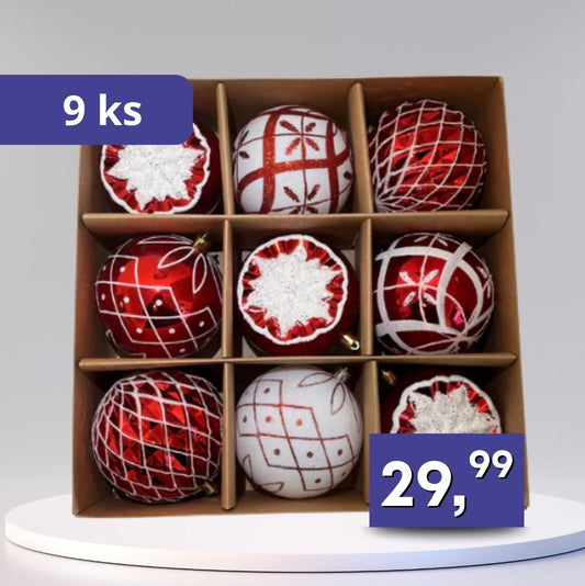 Sada vianočných gúľ - 9ks rôzne farby