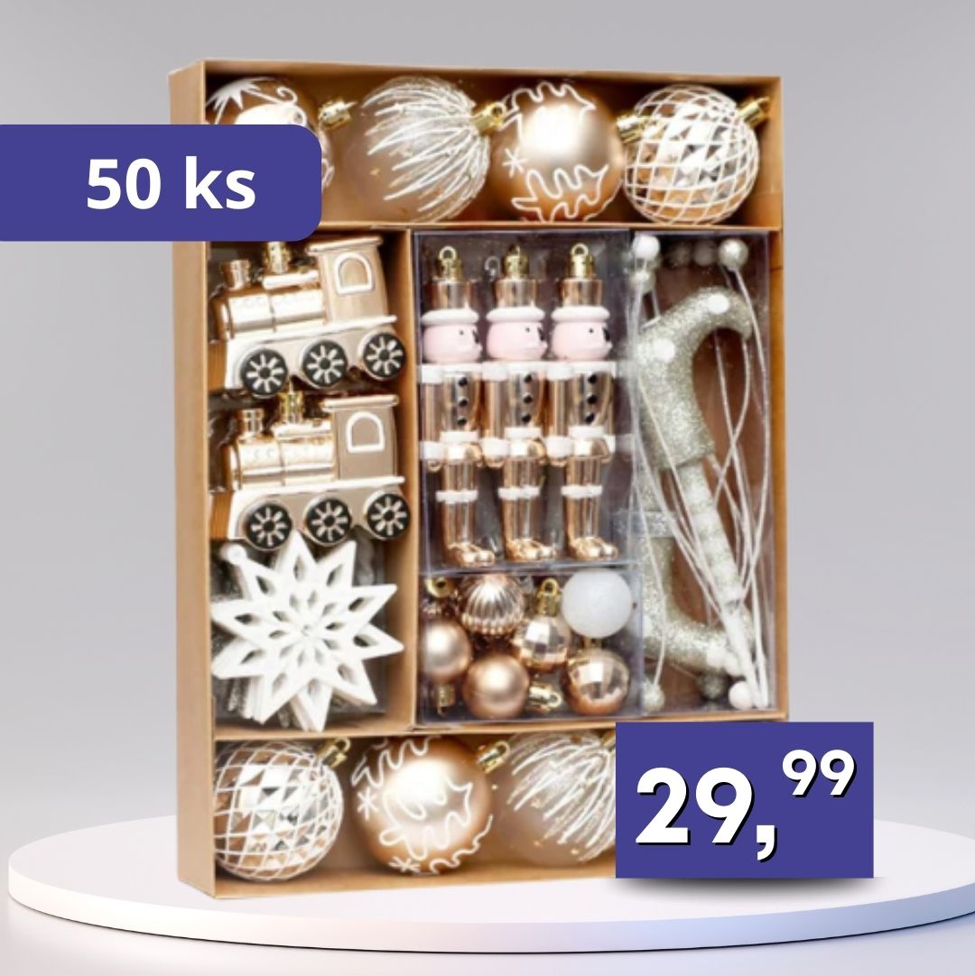 Sada vianočných ozdôb - 50ks rôzne farby