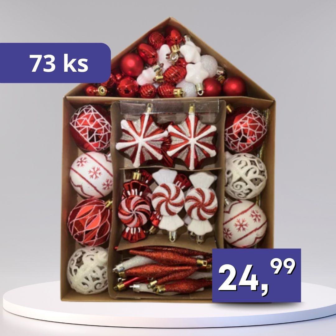 Sada vianočných ozdôb - 73ks rôzne farby