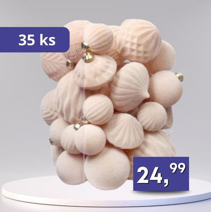 Súprava zamatových ozdôb - 35ks rôzne farby