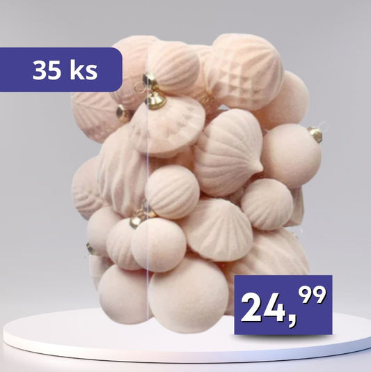 Súprava zamatových ozdôb - 35ks rôzne farby