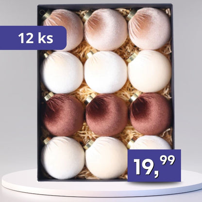 Zamatové vianočné gule - 12ks rôzne farby