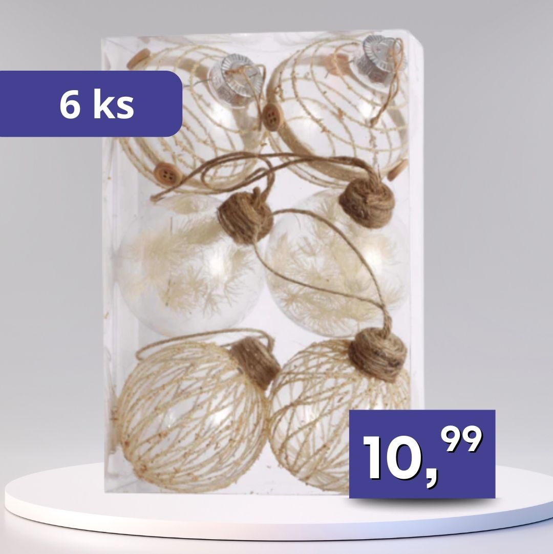 Sada vianočných gúľ - 6ks rôzne farby