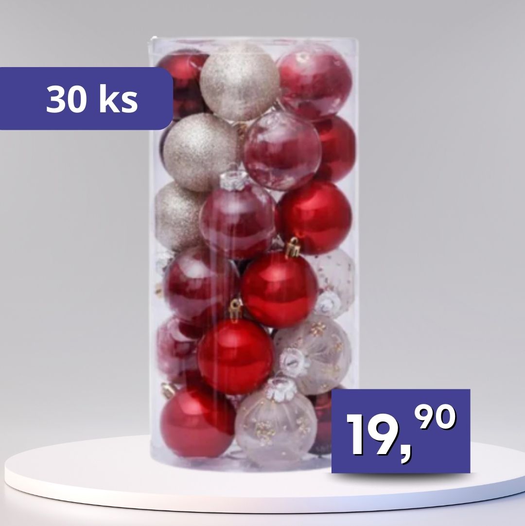 Sada vianočných gúľ - 30ks rôzne farby