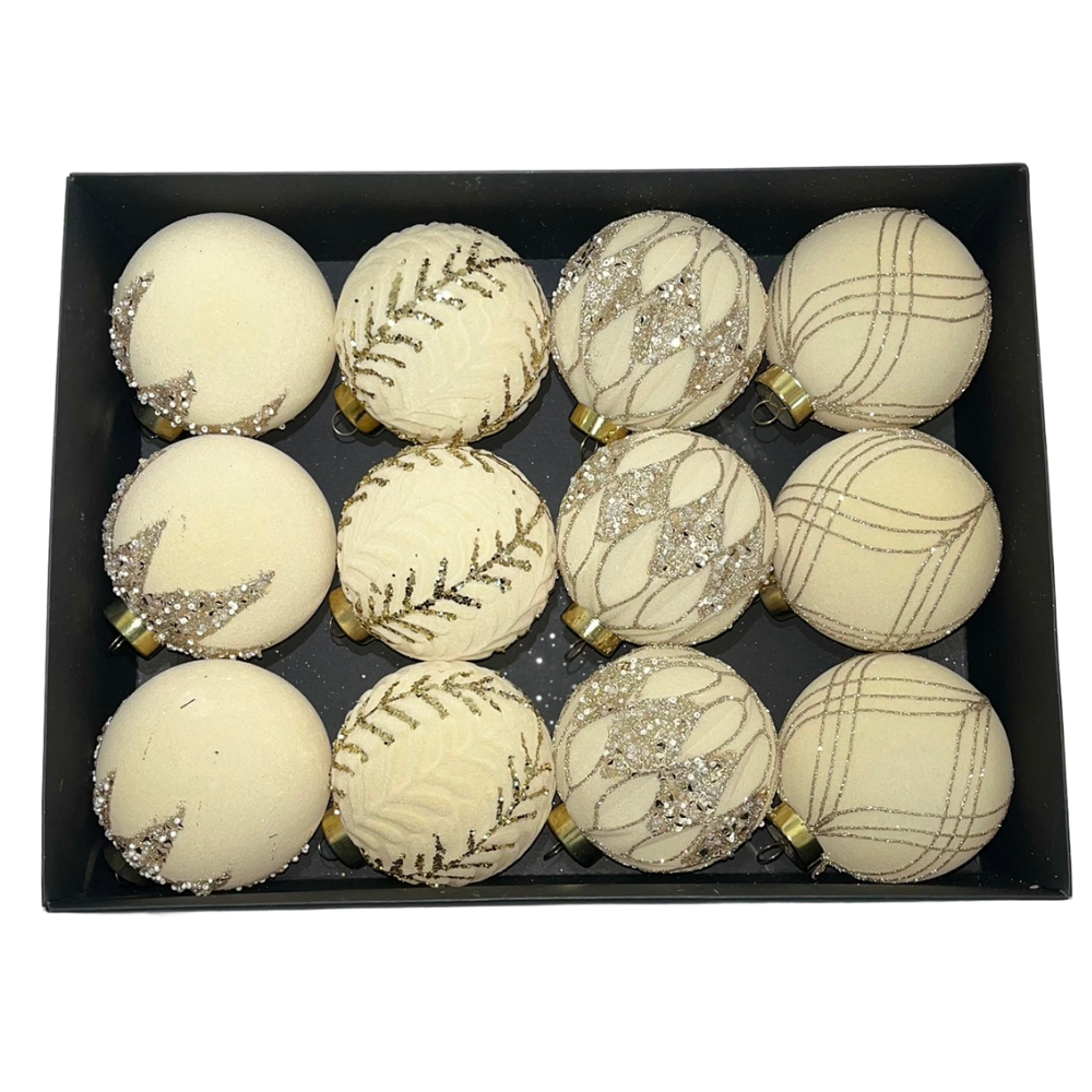 Zamatové vianočné gule 12ks - rôzne farby