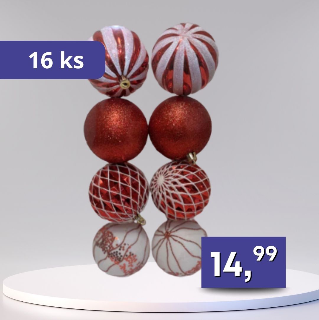 Sada vianočných gúľ - 16ks rôzne farby