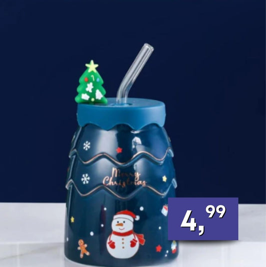Vianočná šálka so slamkou - 450ml, rôzne farby