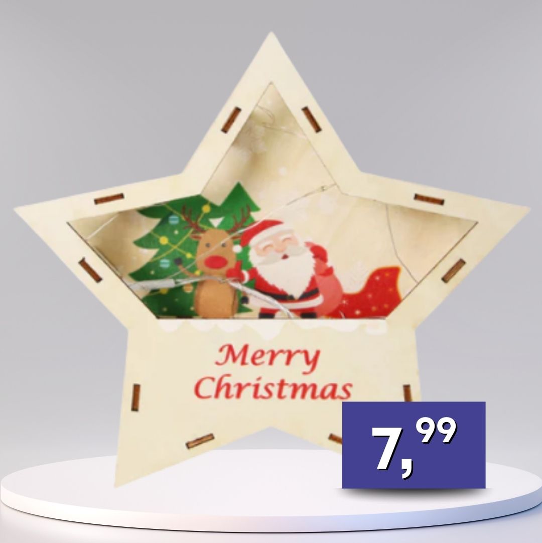 Drevená vianočná LED dekorácia, rôzne druhy