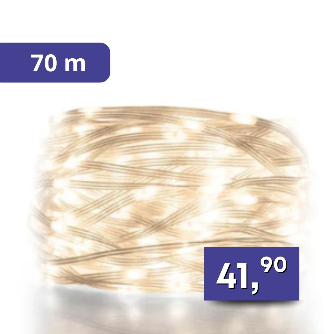 DOT LED svietiaci reťazec 70m, rôzne farby