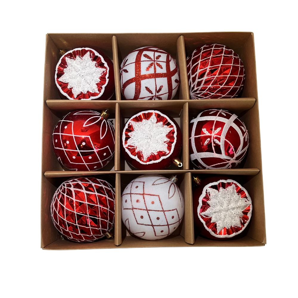 Sada vianočných gúľ - 9ks rôzne farby