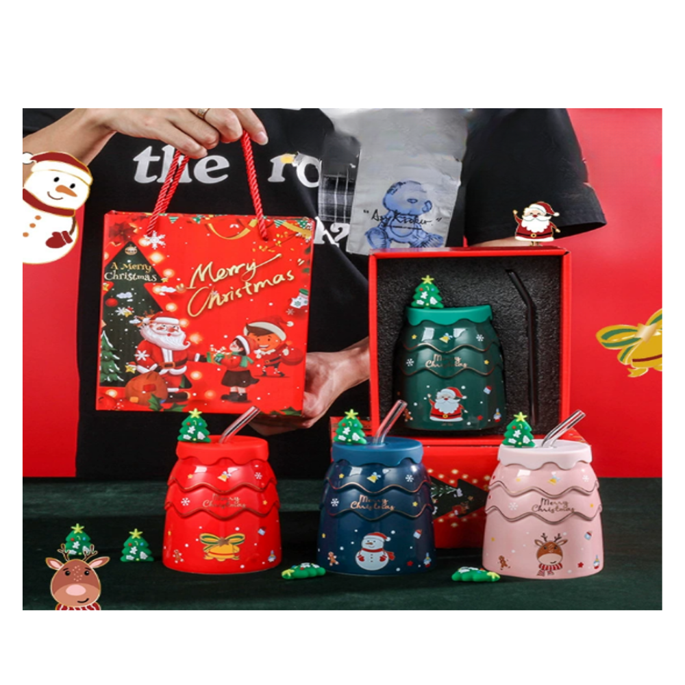 Vianočná šálka so slamkou - 450ml, rôzne farby