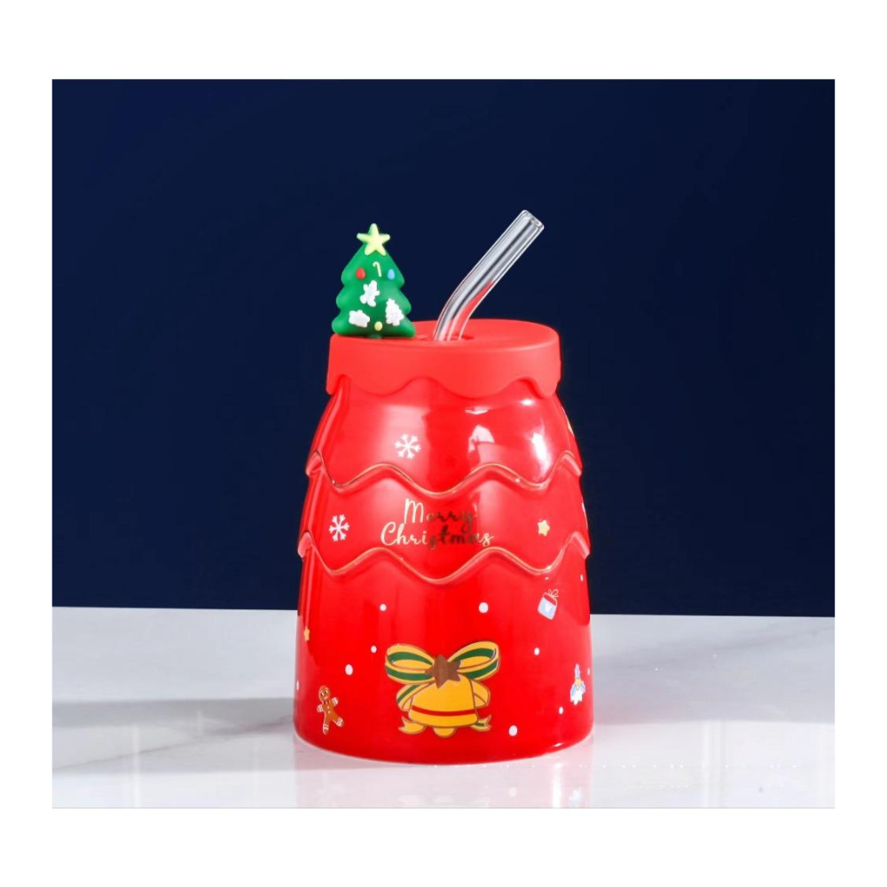 Vianočná šálka so slamkou - 450ml, rôzne farby