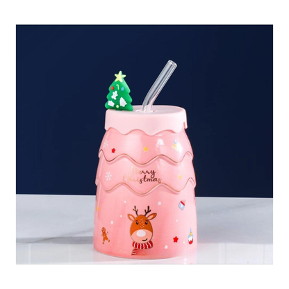 Vianočná šálka so slamkou - 450ml, rôzne farby