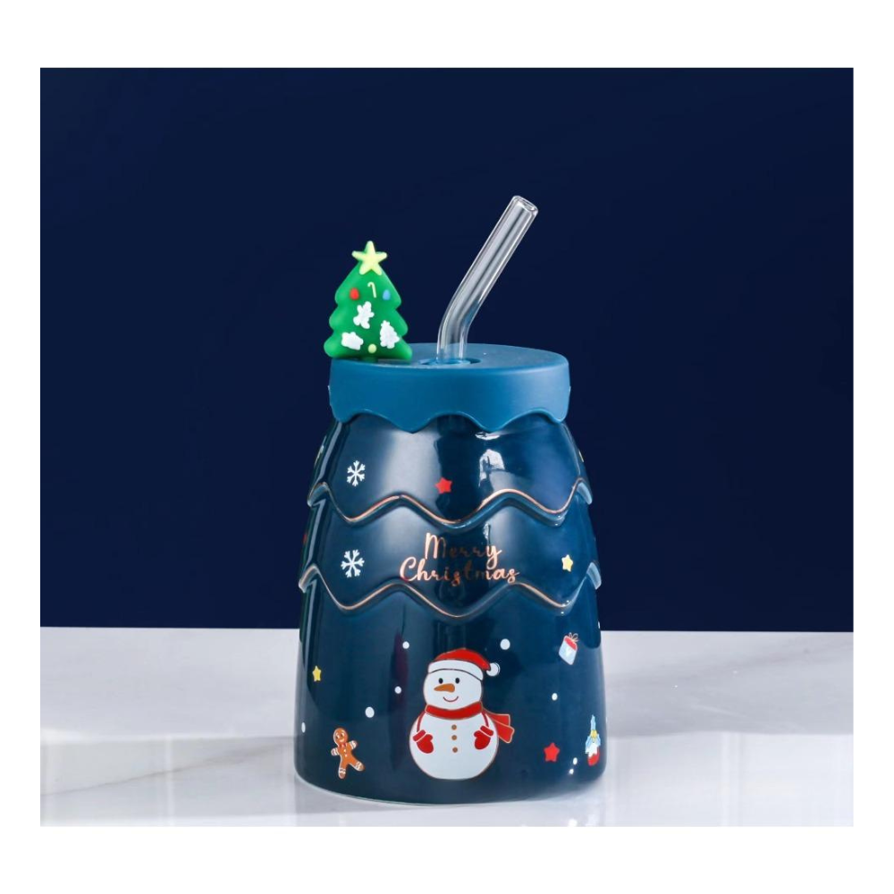 Vianočná šálka so slamkou - 450ml, rôzne farby