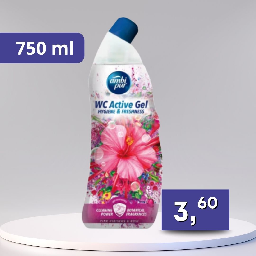 Ambi Pur – WC Active gel, ružový ibištek a ruže 750 ml