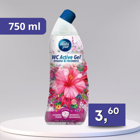 Ambi Pur – WC Active gel, ružový ibištek a ruže 750 ml