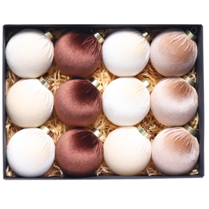 Zamatové vianočné gule - 12ks rôzne farby