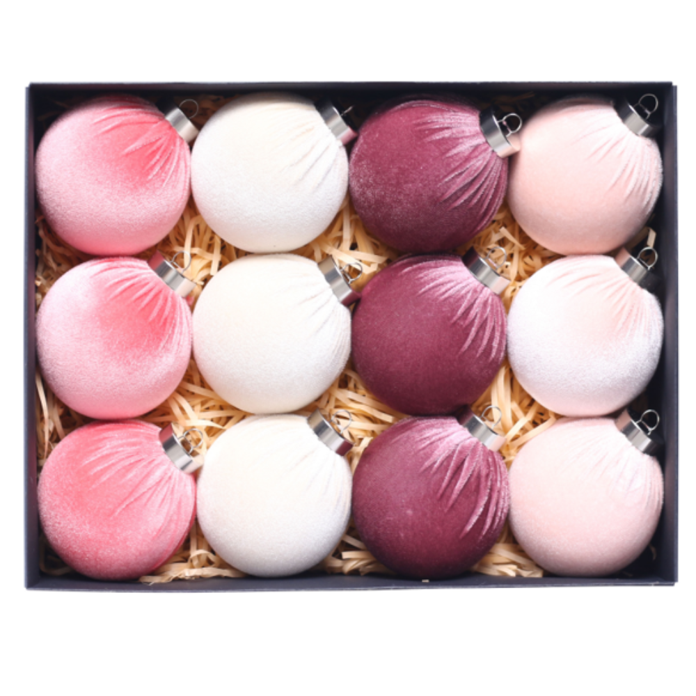 Zamatové vianočné gule - 12ks rôzne farby