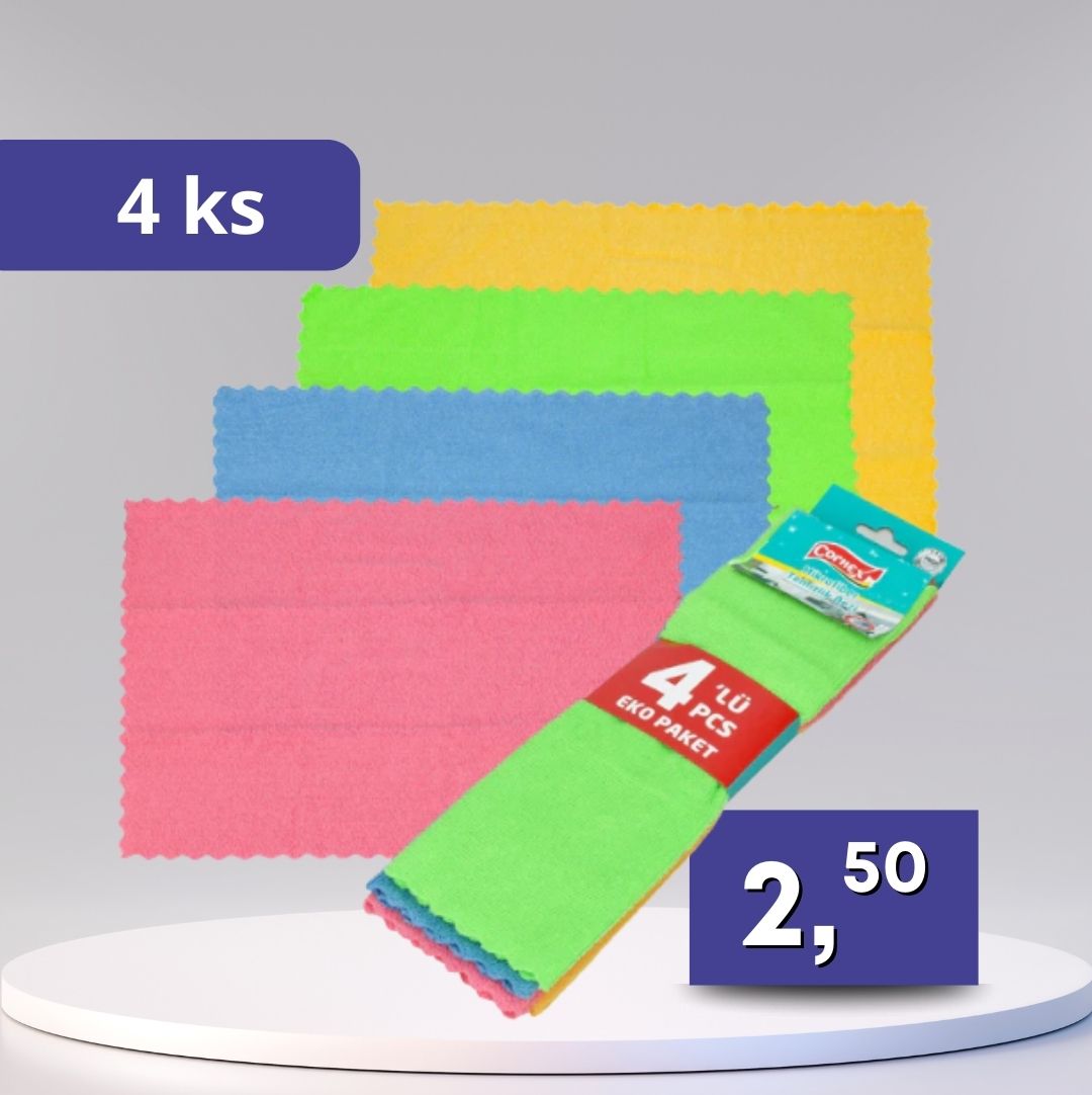 Cornex – mikrotenové utierky farebné, balenie 4 ks