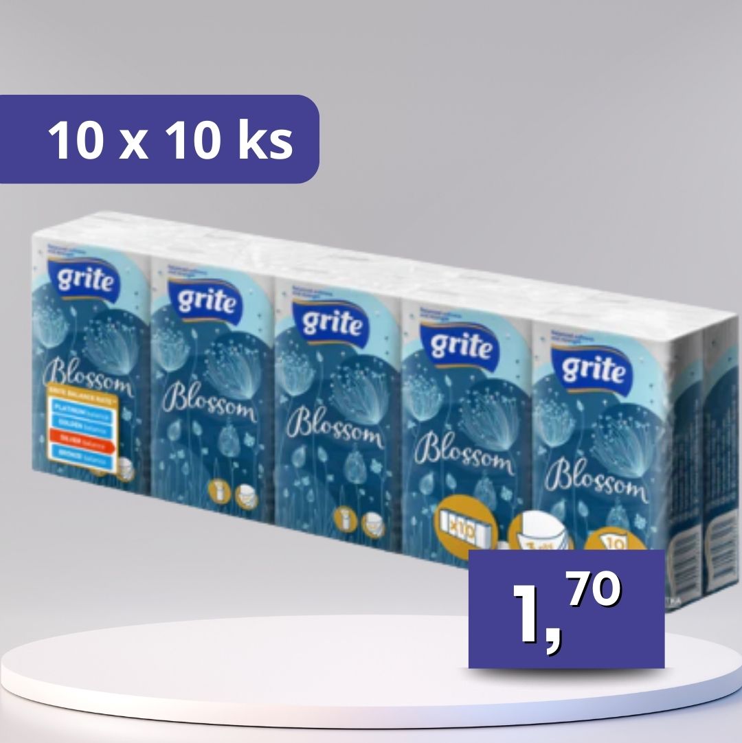 Grite – papierové vreckovky 3-vrstvové, Blossom 10×10 ks