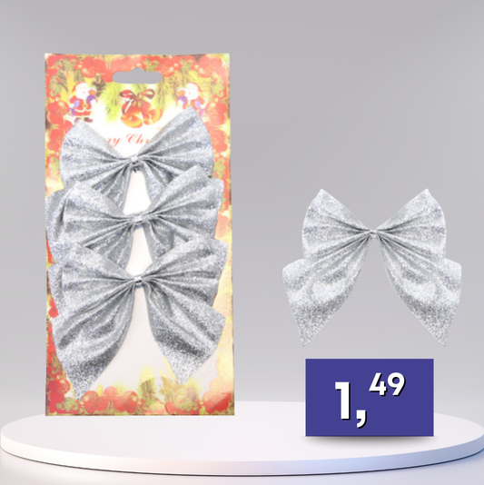 Ozdobné mašle 3ks, strieborná farba