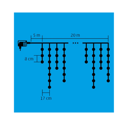 LED svietiaci záves cencúľ 20m, rôzne farby